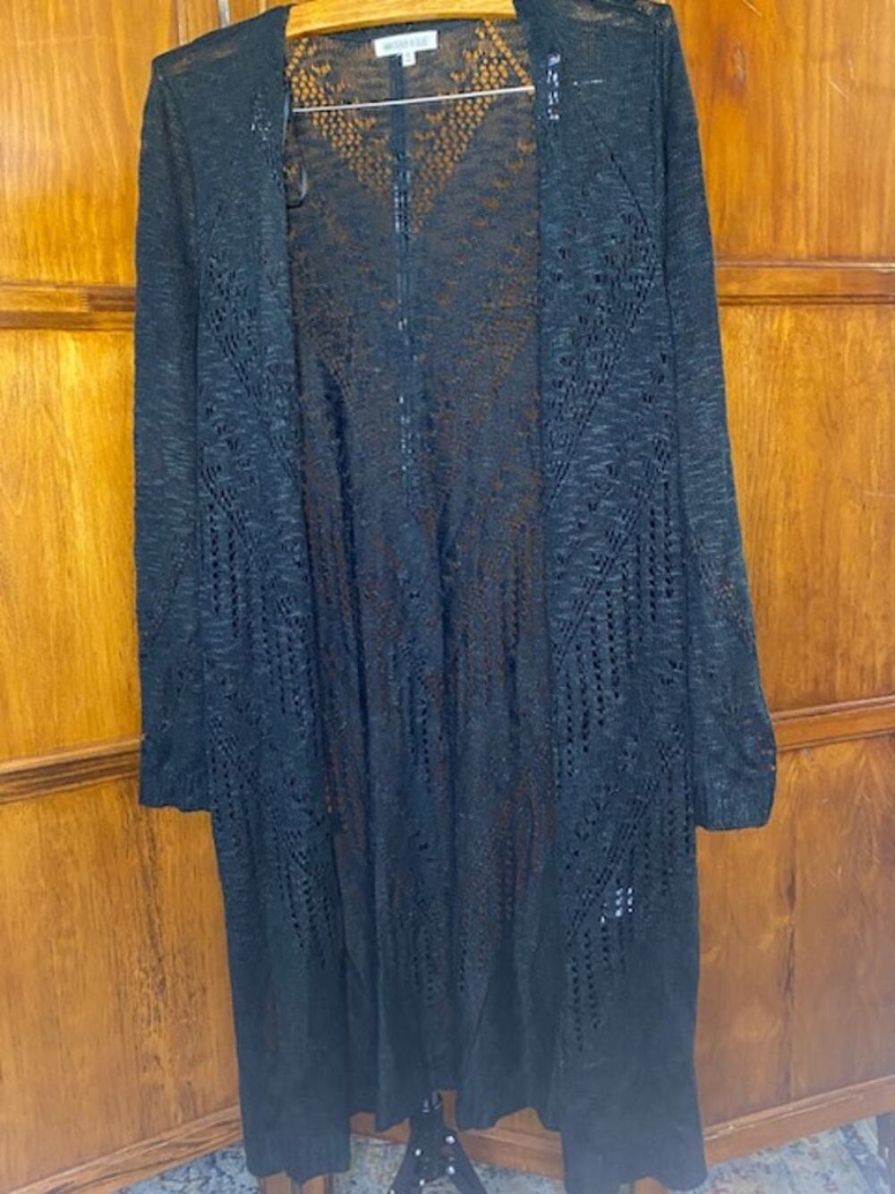 Margeaux & Ellie Womens XL Black Open Knit Long Cardigan Boho Duster Sweater